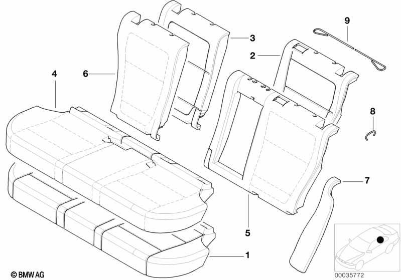 Sitz hinten Polster und Bezug Durchlade