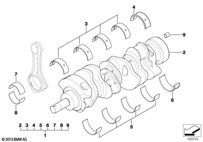 Kurbeltrieb-Kurbelwelle mit Lagerschalen