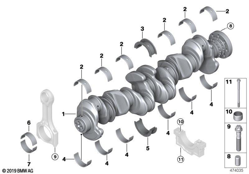 Kurbeltrieb-Kurbelwelle mit Lagerschalen