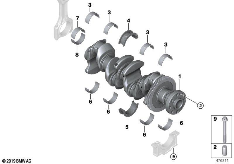 Kurbeltrieb-Kurbelwelle mit Lagerschalen