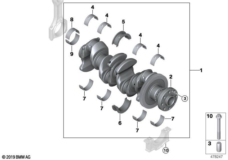 Kurbeltrieb-Kurbelwelle mit Lagerschalen