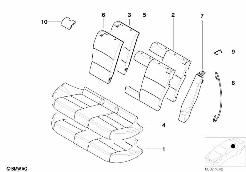 Sitz hinten Polster und Bezug Durchlade