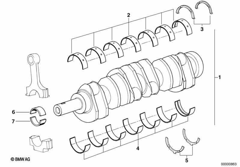 Kurbeltrieb-Kurbelwelle mit Lagerschalen